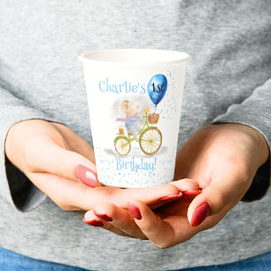 Cute Mouse Animal Bicycle Boy 1st Birthday Party Paper Cups
