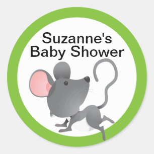 Cute Mouse Baby Shower in Blue Classic Round Sticker
