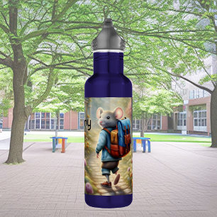 Cute mouse boy on his way to school, 710 ml water bottle