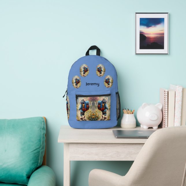 Cute mouse boy on his way to school, custom  printed backpack (Insitu)