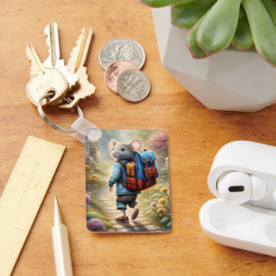 Cute mouse boy on his way to school, personalised key ring