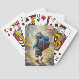 Cute mouse boy on his way to school,personalised playing cards