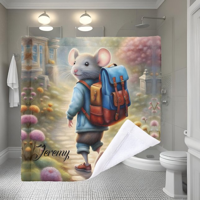 Cute mouse boy on his way to school, wash cloth (Creator Uploaded)
