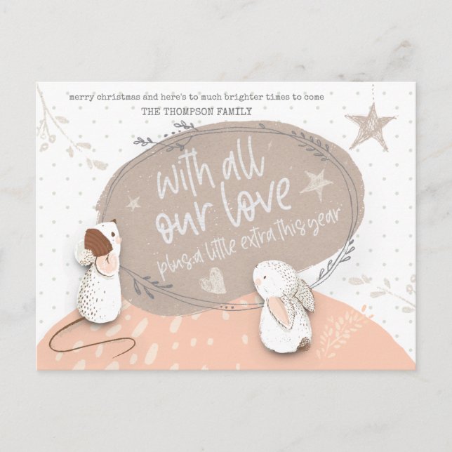 Cute Mouse Bunny Little Extra Love This year Text Holiday Postcard (Front)