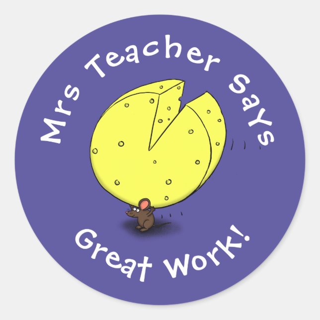 Cute mouse carrying cheese cartoon classic round sticker (Front)