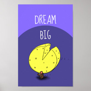 Cute mouse carrying cheese cartoon poster