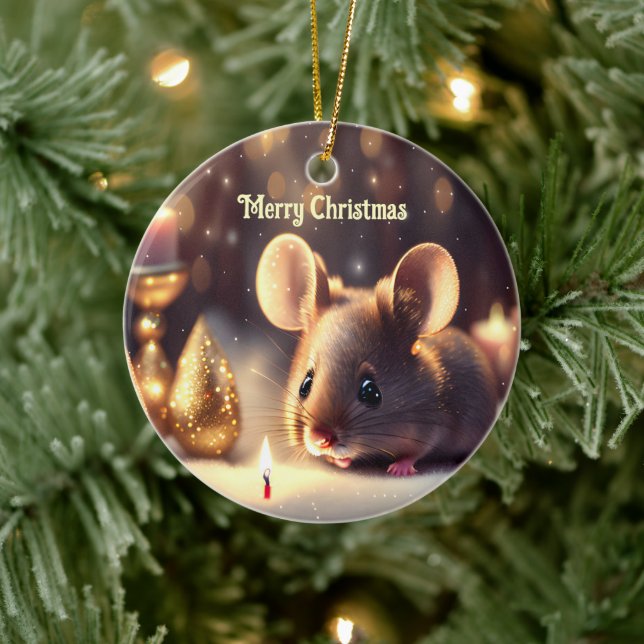 Cute mouse celebrates Christmas, custom  Ceramic Tree Decoration (Tree)