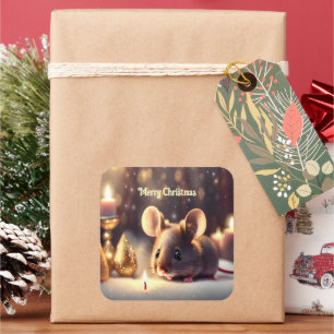 Cute mouse celebrates Christmas - custom Square Sticker