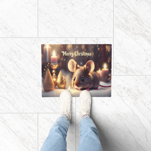 Cute mouse celebrates Christmas  -  Doormat (Indoor)