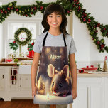 Cute mouse celebrates Christmas - kids  Apron<br><div class="desc">This cute Apron features a little mouse on a Christmas decorated table with glowing candles. The lights are dancing. A cute personalizable  Christmas gift for any child who loves to help in the kitchen and more! Text customisable.</div>