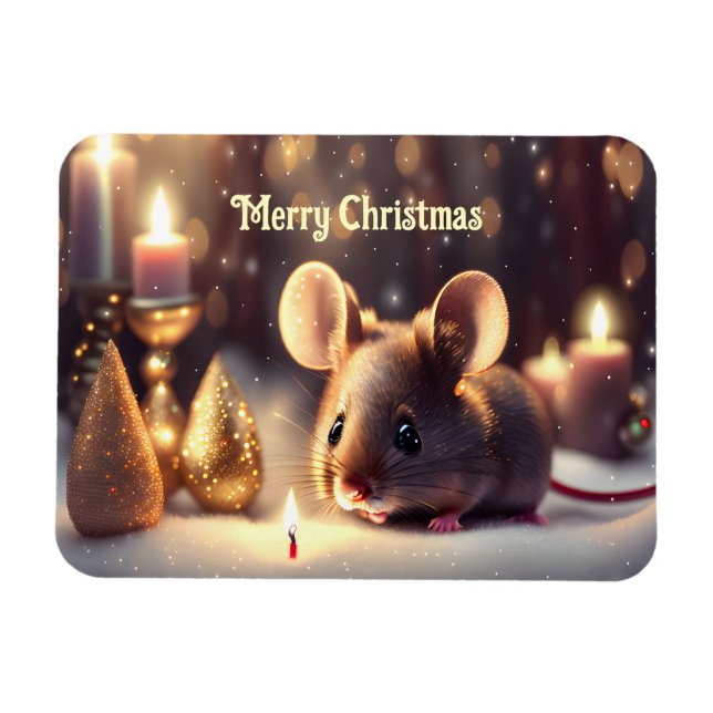 Cute mouse celebrates Christmas  -  Magnet (Horizontal)