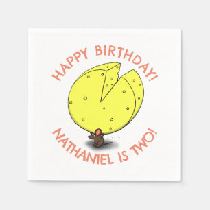 Cute mouse cheese personalised cartoon birthday napkin