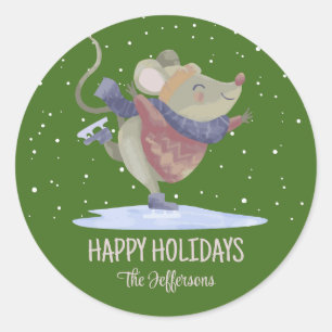 Cute Mouse Christmas Animal Snowy Winter Holiday Classic Round Sticker