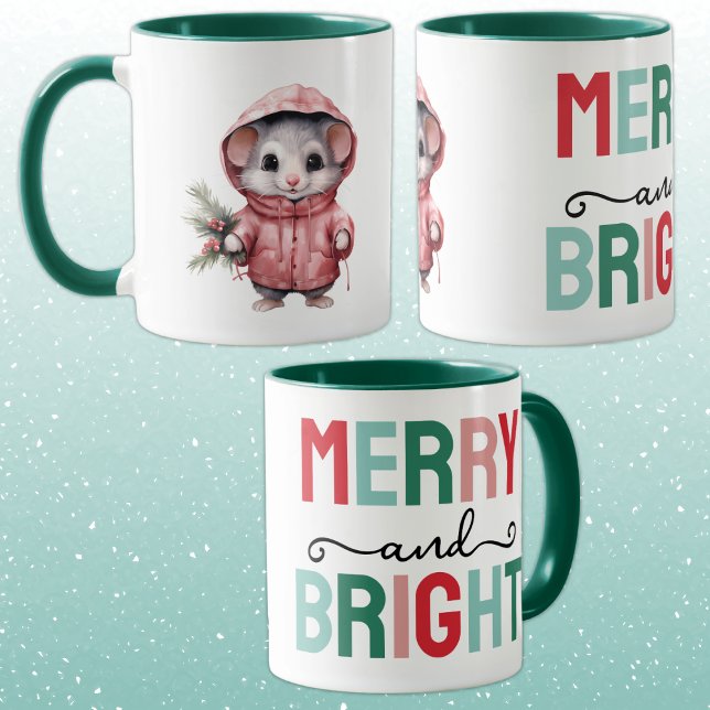 Cute mouse christmas merry and bright mug (Creator Uploaded)