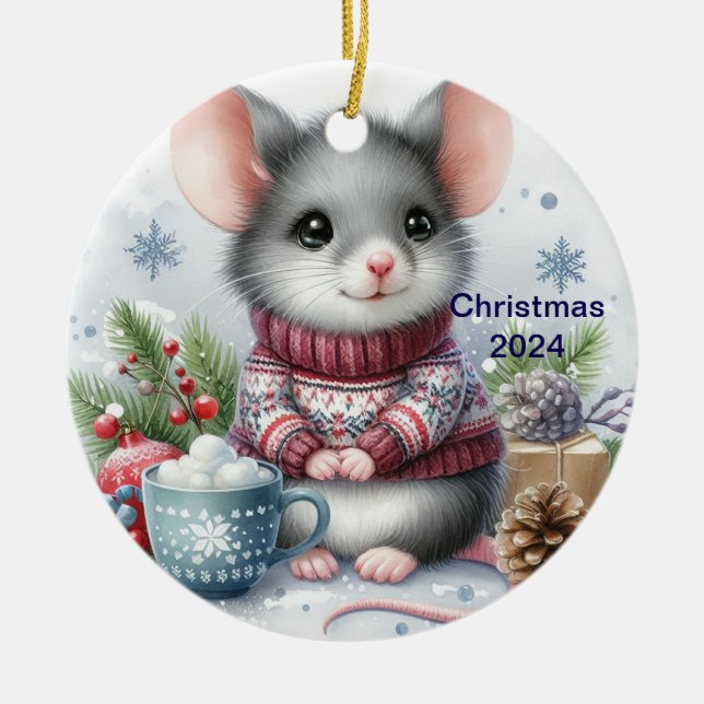 Cute Mouse Christmas Ornament (Front)