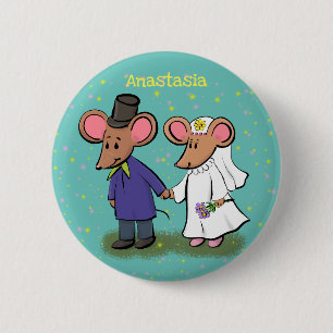 Cute mouse couple cartoon illustration 6 cm round badge