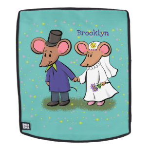 Cute mouse couple cartoon illustration backpack