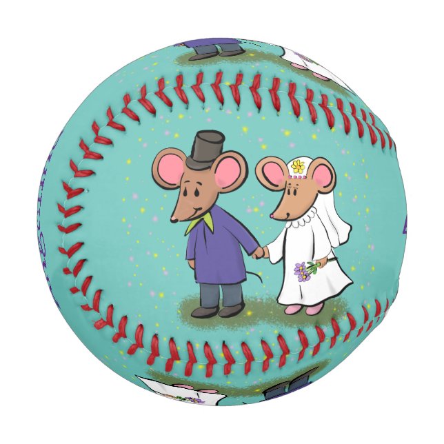Cute mouse couple cartoon illustration baseball (Front Left)