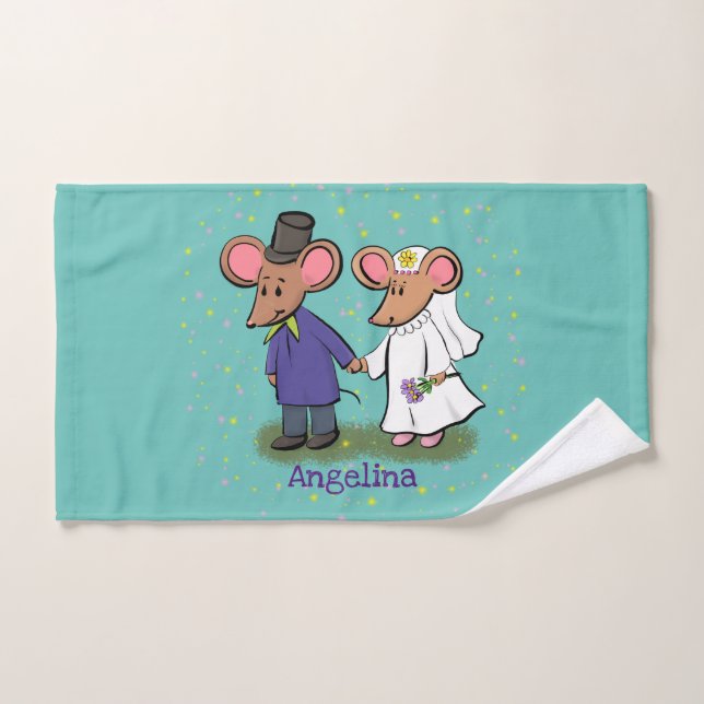 Cute mouse couple cartoon illustration bath towel set (Hand Towel)