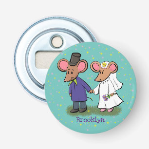 Cute mouse couple cartoon illustration bottle opener