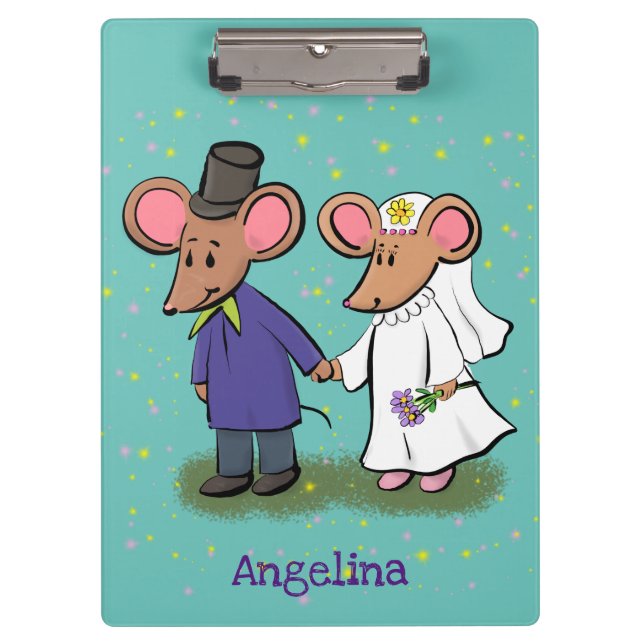 Cute mouse couple cartoon illustration clipboard (Front)
