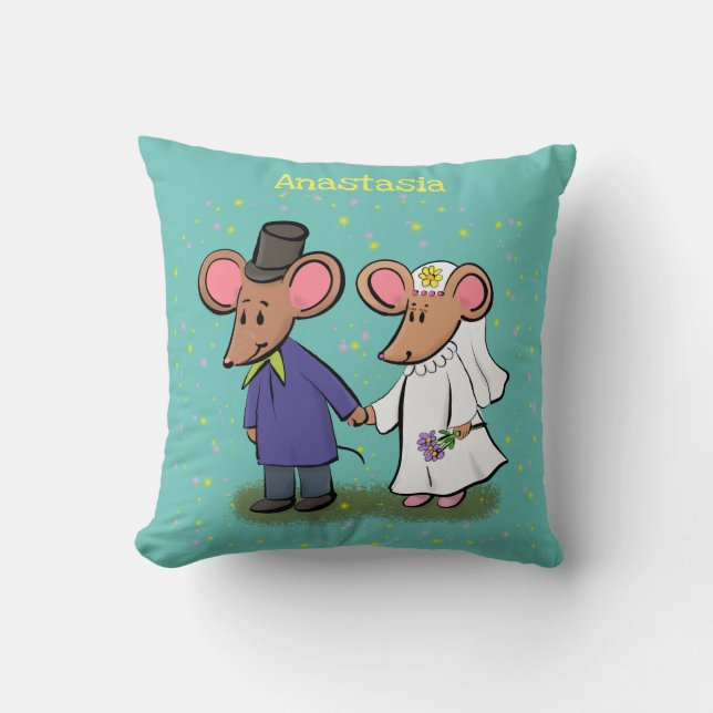 Cute mouse couple cartoon illustration cushion (Front)