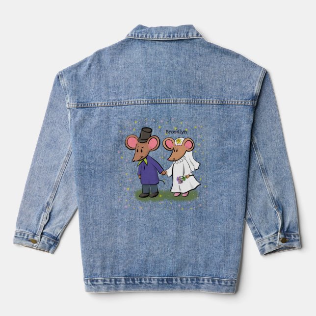 Cute mouse couple cartoon illustration denim jacket (Back)