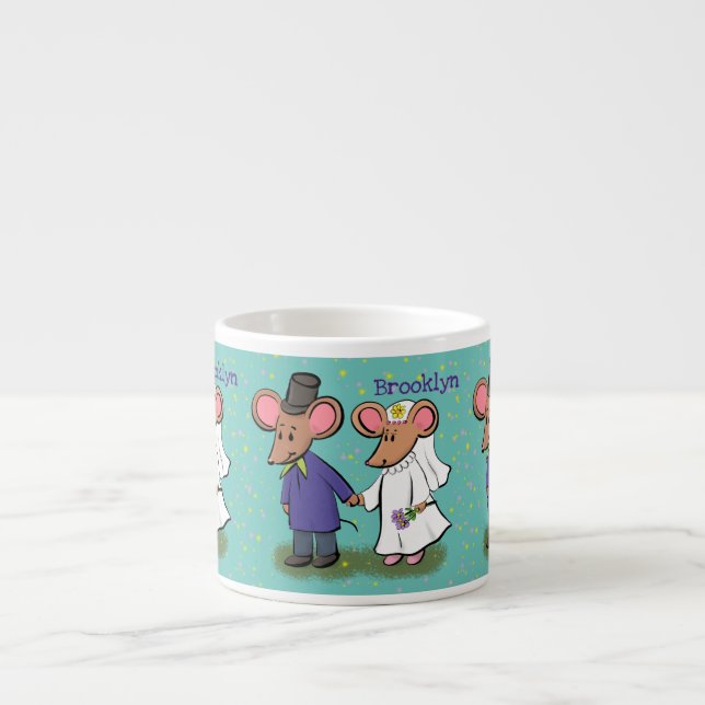 Cute mouse couple cartoon illustration espresso cup (Front)