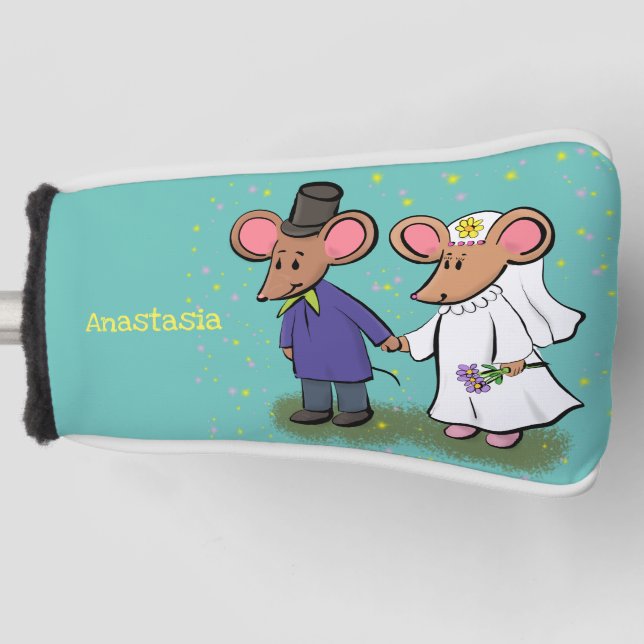 Cute mouse couple cartoon illustration golf head cover (Front)