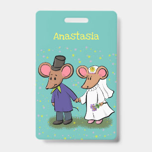 Cute mouse couple cartoon illustration ID badge