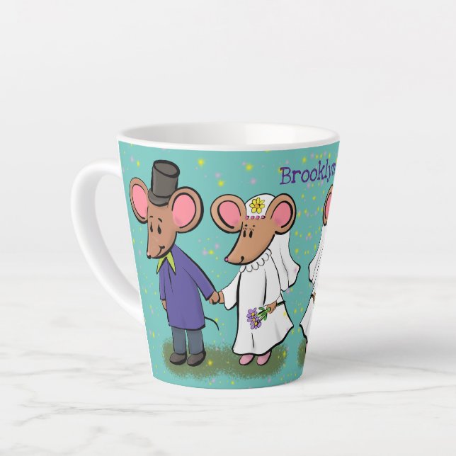 Cute mouse couple cartoon illustration latte mug (Left Angle)