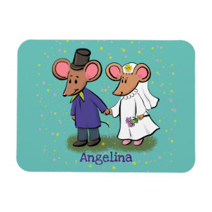 Cute mouse couple cartoon illustration magnet