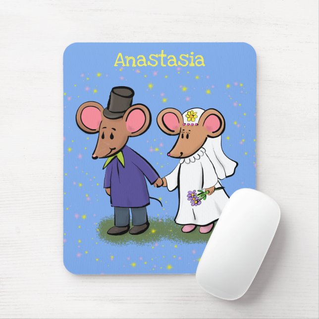 Cute mouse couple cartoon illustration mat (With Mouse)
