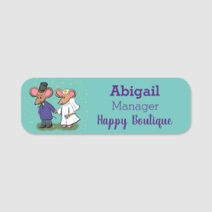 Cute mouse couple cartoon illustration name tag