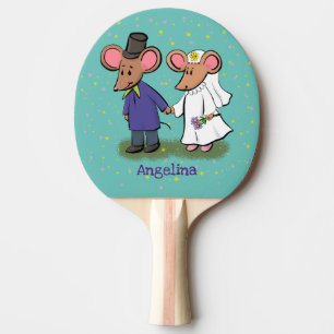Cute mouse couple cartoon illustration ping pong paddle