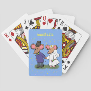 Cute mouse couple cartoon illustration playing cards