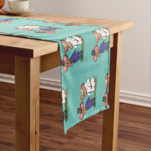 Cute mouse couple cartoon illustration short table runner