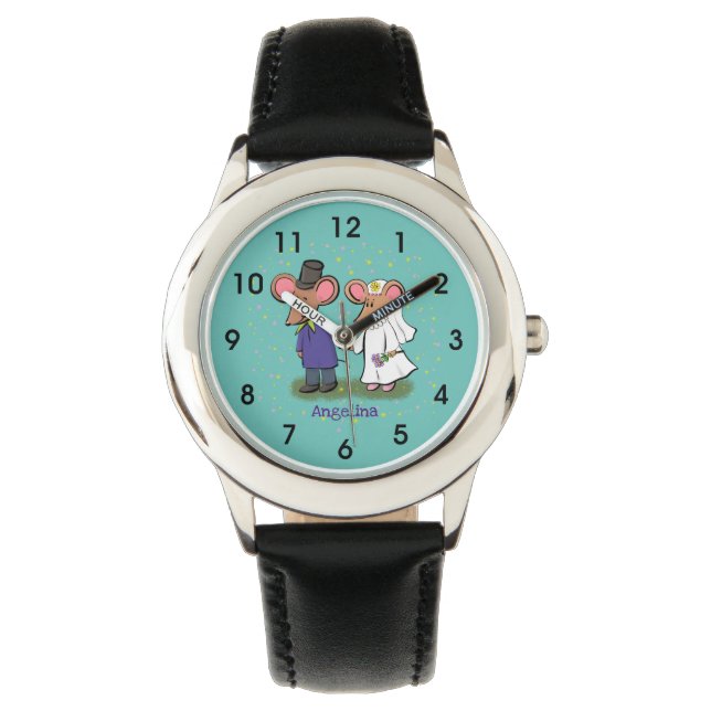 Cute mouse couple cartoon illustration watch (Front)