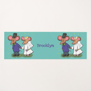 Cute mouse couple cartoon illustration yoga mat