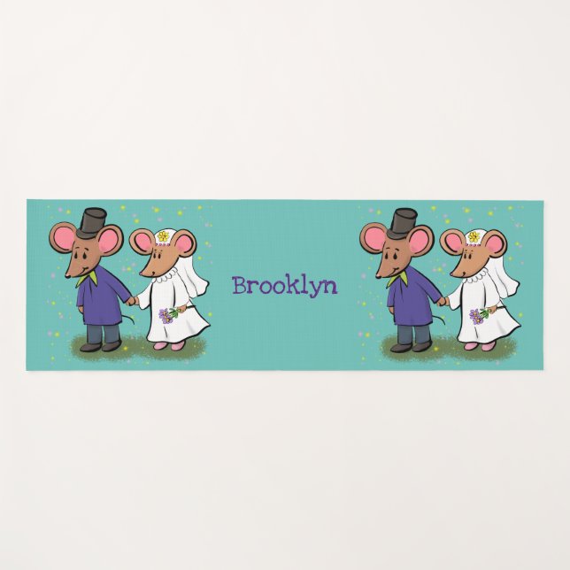 Cute mouse couple cartoon illustration yoga mat (Front (Horizontal))