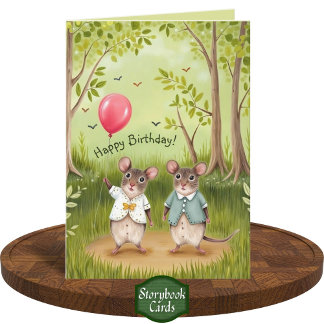 Cute Mouse Couple Forest Painting Birthday  Card
