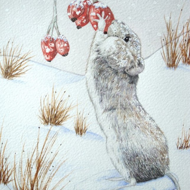 Cute mouse eating berries snow scene wildlife  brushed polyester tree skirt (Creator Uploaded)