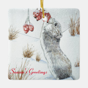 cute mouse eating berries snow scene wildlife ceramic tree decoration