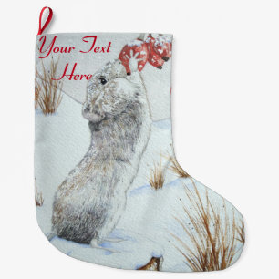 Cute mouse eating berries snow scene wildlife large christmas stocking