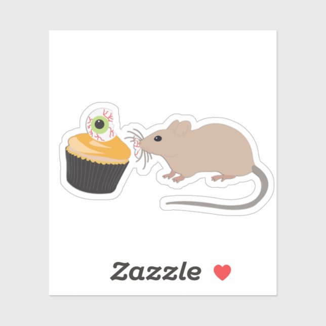 Cute Mouse Eating Halloween Eyeball Cupcake (Sheet)