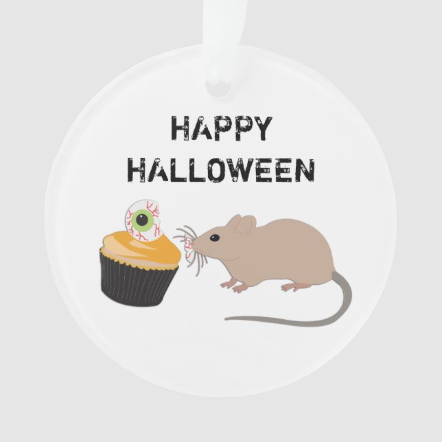 Cute Mouse Eating Halloween Eyeball Cupcake  Ornament (Front)