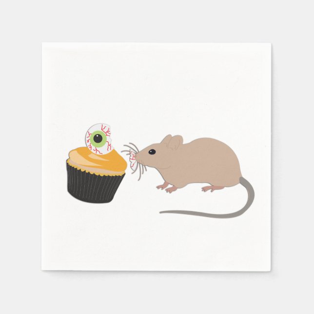 Cute Mouse Eating Halloween Eyeball Napkin (Front)