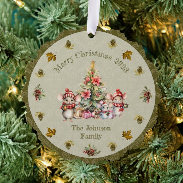 Cute Mouse Family Christmas Customisable  Tree Decoration Card (Insitu (Tree))