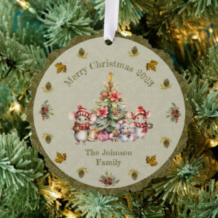 Cute Mouse Family Christmas Customizable  Tree Decoration Card