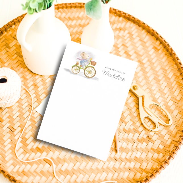 Cute Mouse From Desk of Personalised Stationery (Front - Simple Chic Cute Mouse on Vintage Bicycle From the Desk of Personalized Stationery Paper)